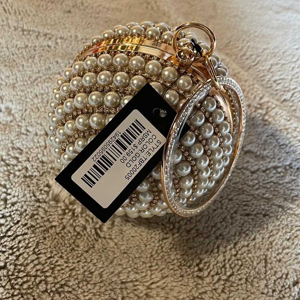 Badgley Mischka Pearl Round Purse with Gold Round Handle
